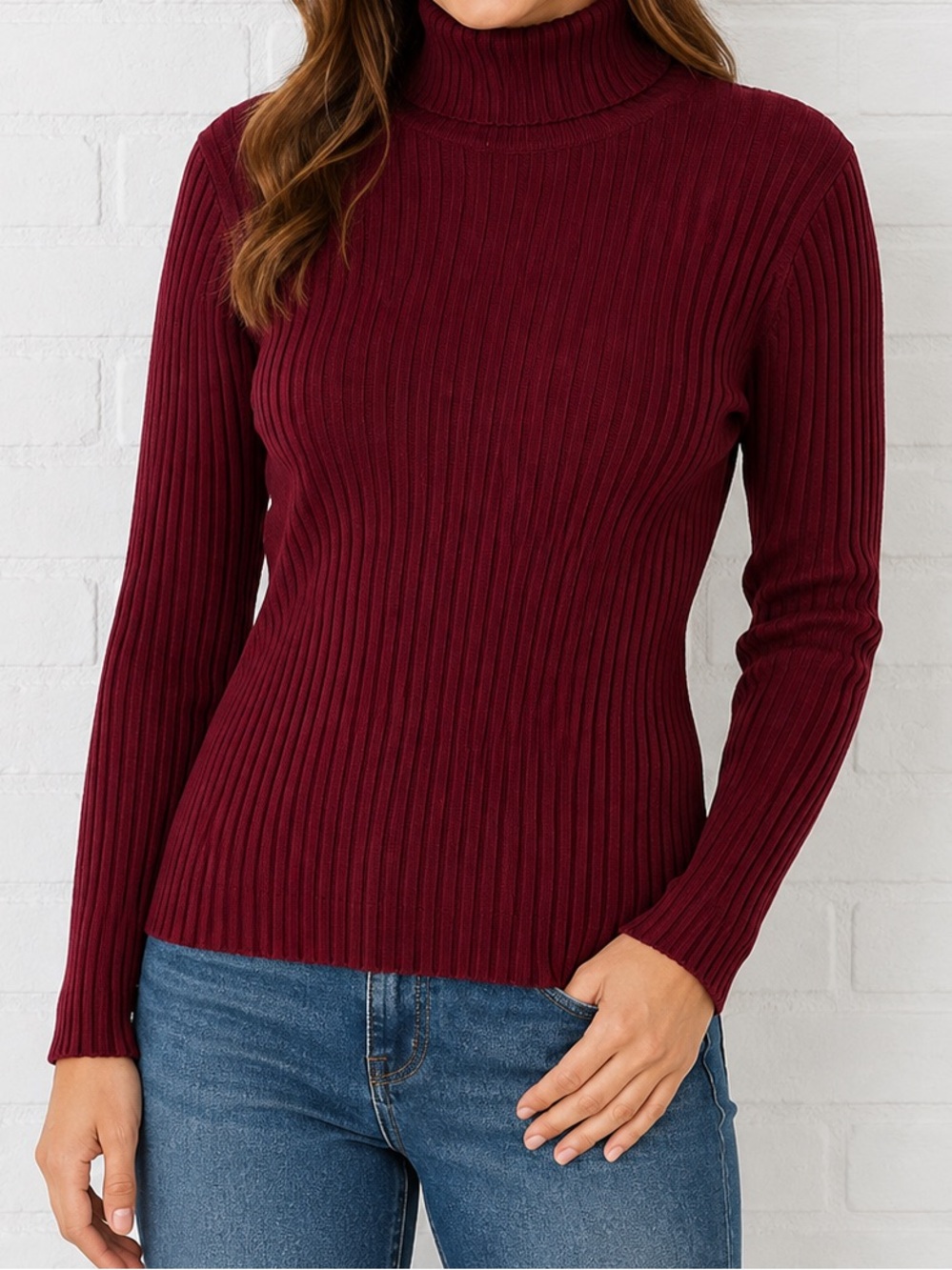 Vintage Basic Editions Kmart Ribbed Turtleneck Sweater Burgundy 90s Classic